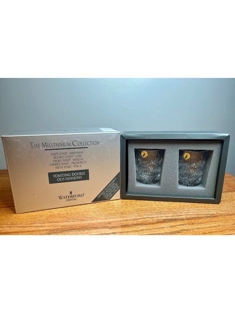 New In Box Set of 2 WATERFORD Crystal Millennium Series Prosperity Pattern Toast